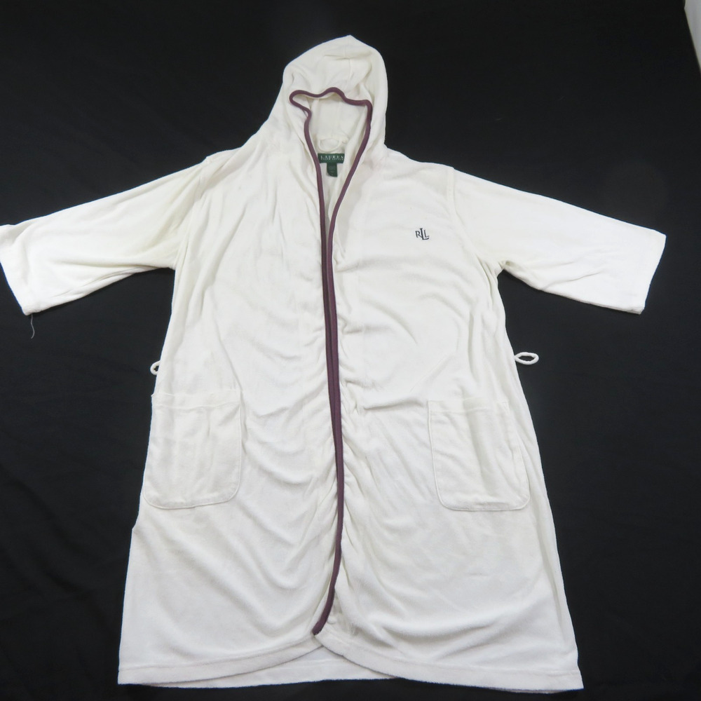 Lauren Ralph Lauren Terry Cloth Robe White Brown Sz L RLL